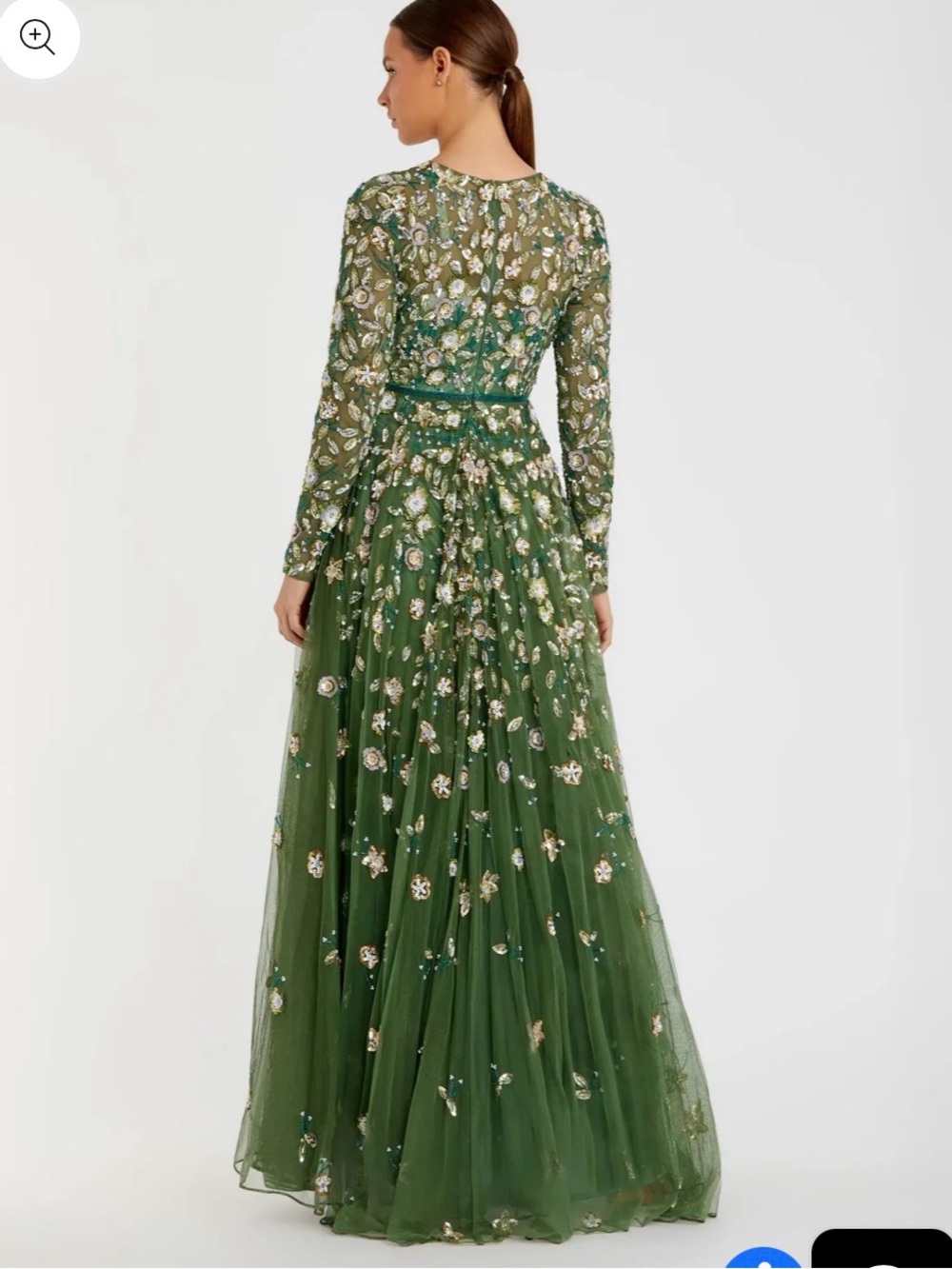 Mac Duggal Forest Green Embroidered Floral Tulle Gown